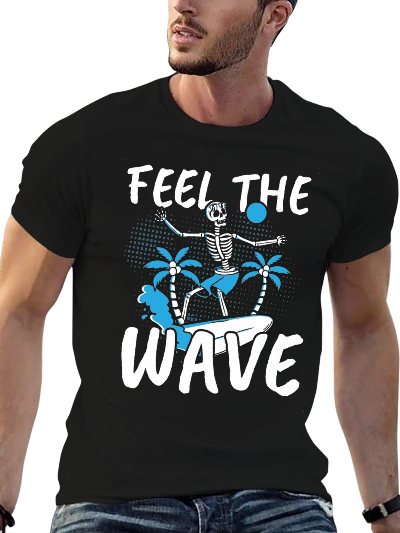 Feel The Wave Skeleton Surfer Graphic Tee