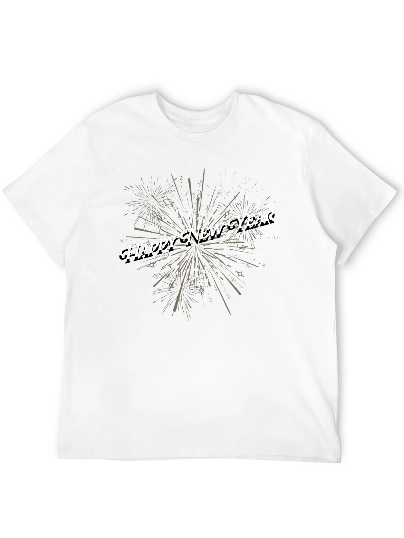 Happy New Year Fireworks Graphic Tee - Black