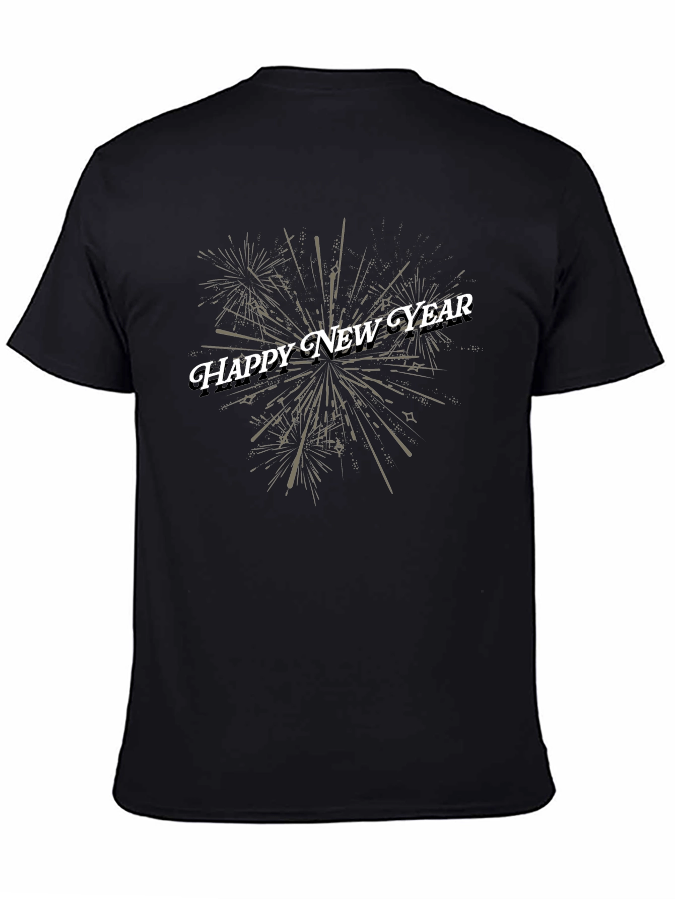 Happy New Year Fireworks Graphic Tee - Black
