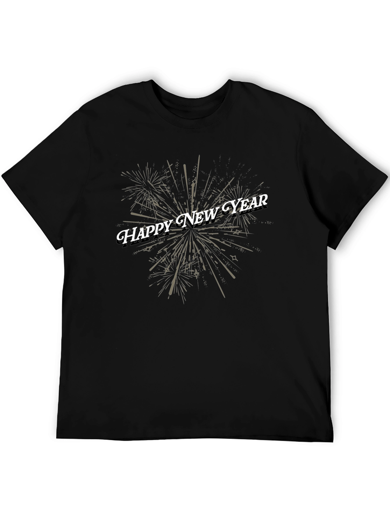 Happy New Year Fireworks Graphic Tee - Black