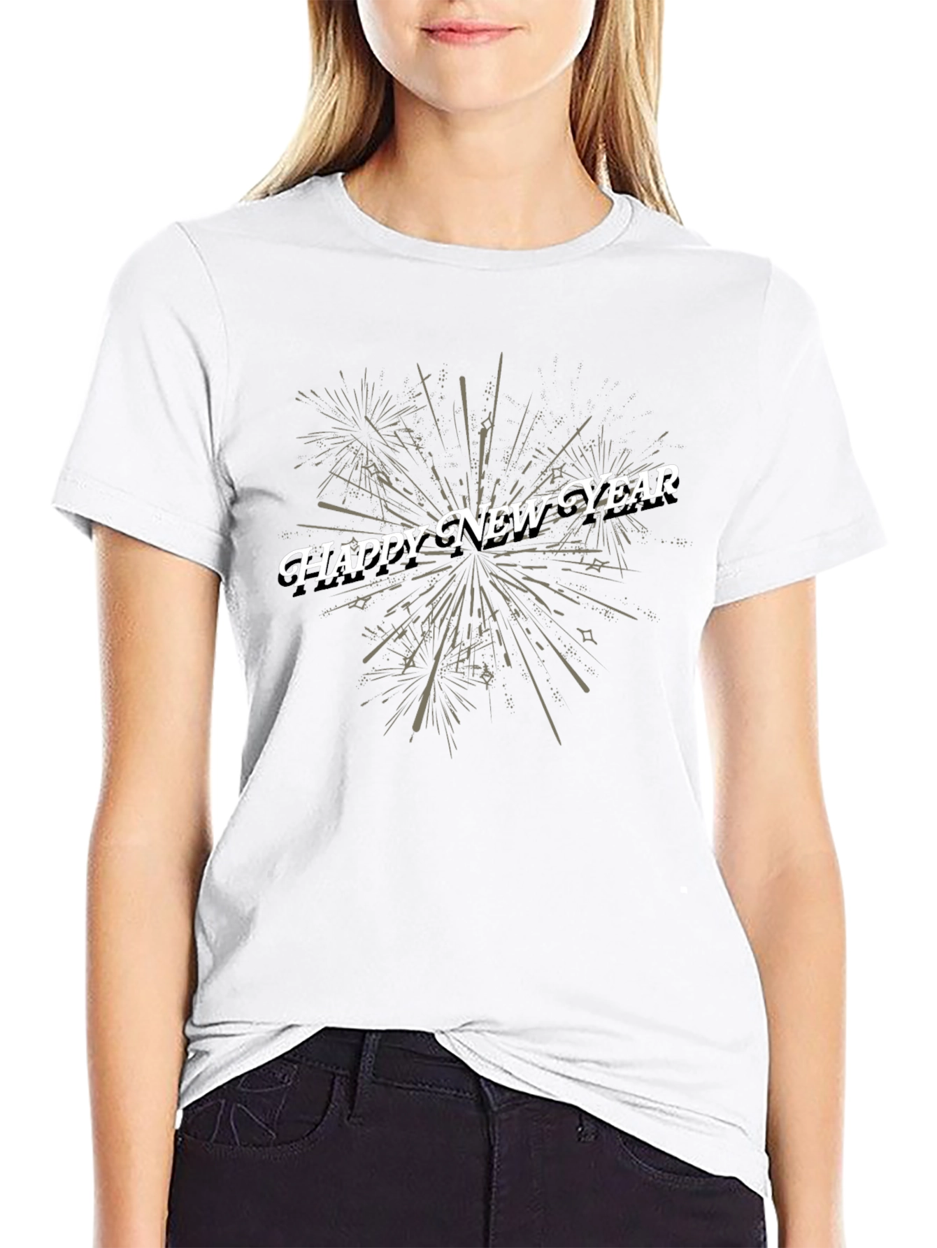 Happy New Year Fireworks Graphic Tee - Black