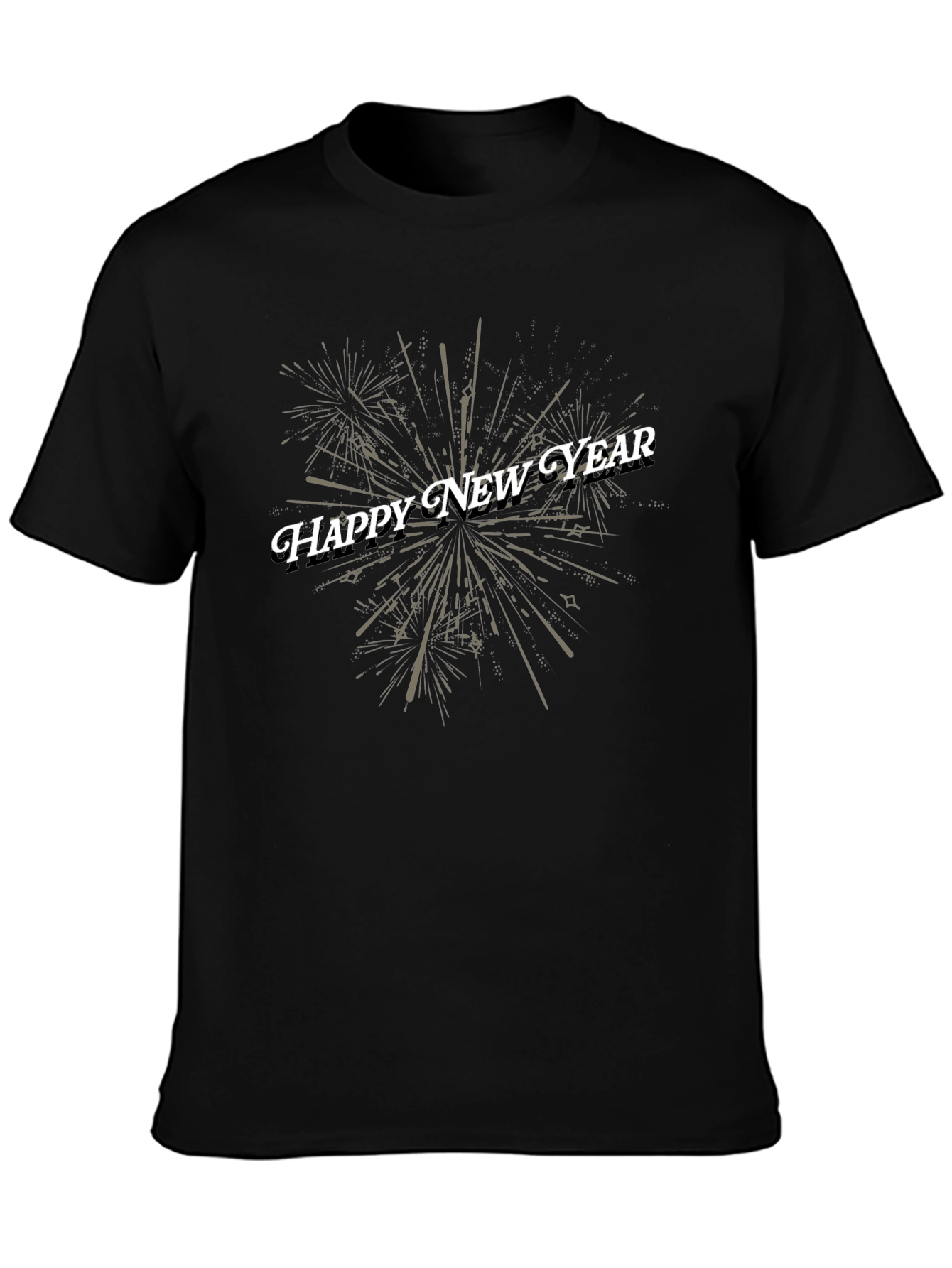 Happy New Year Fireworks Graphic Tee - Black