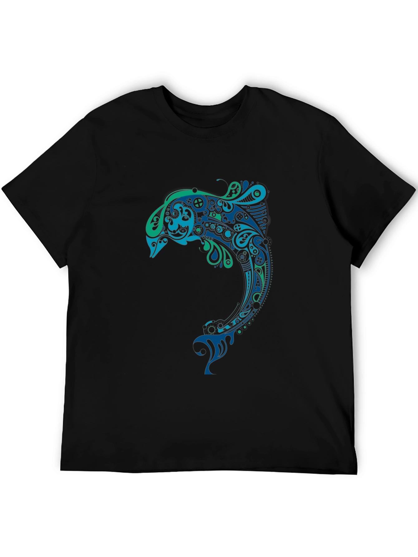 Artistic Dolphin Graphic Tee - Black