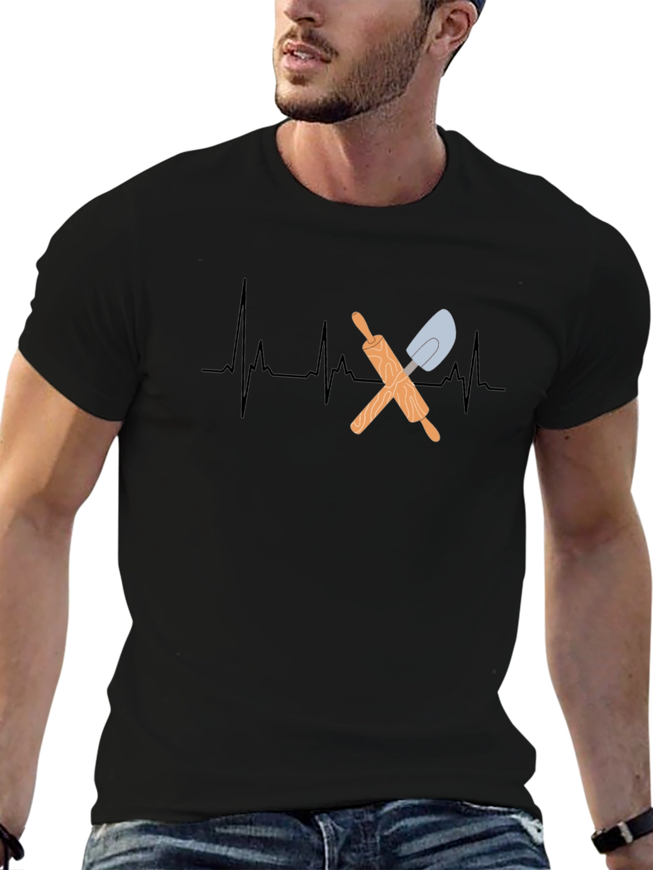 Bakers Heartbeat T-Shirt - Rolling Pin & Spatula Design