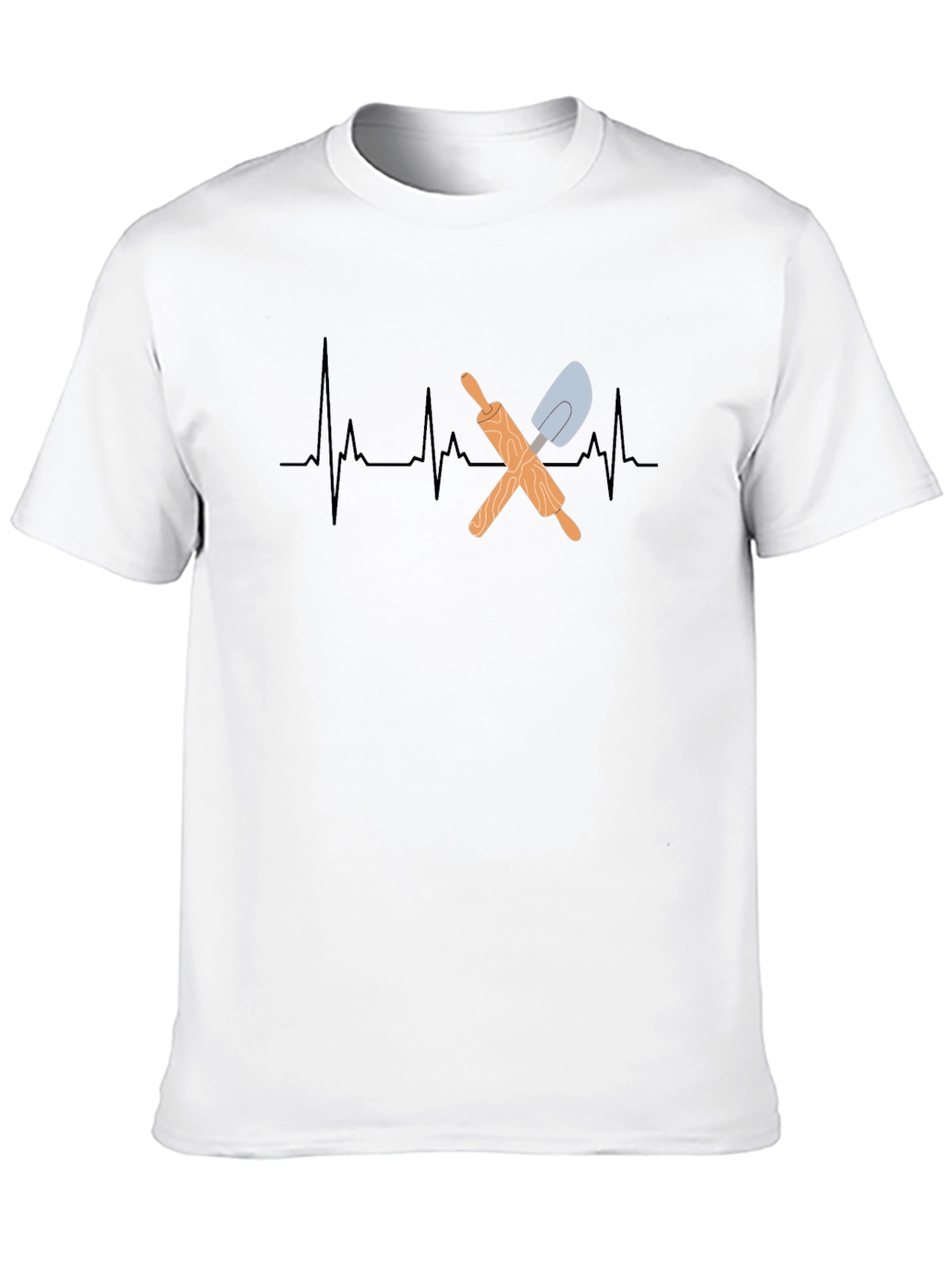 Bakers Heartbeat T-Shirt - Rolling Pin & Spatula Design
