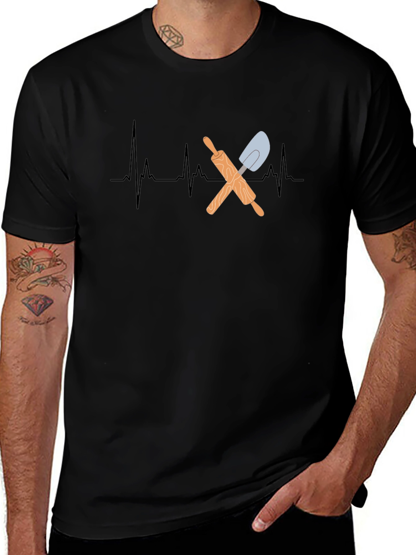 Bakers Heartbeat T-Shirt - Rolling Pin & Spatula Design