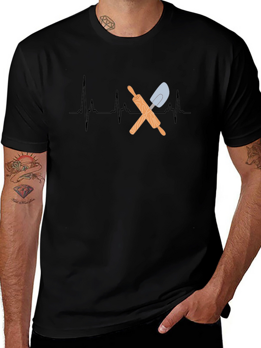 Bakers Heartbeat T-Shirt - Rolling Pin & Spatula Design
