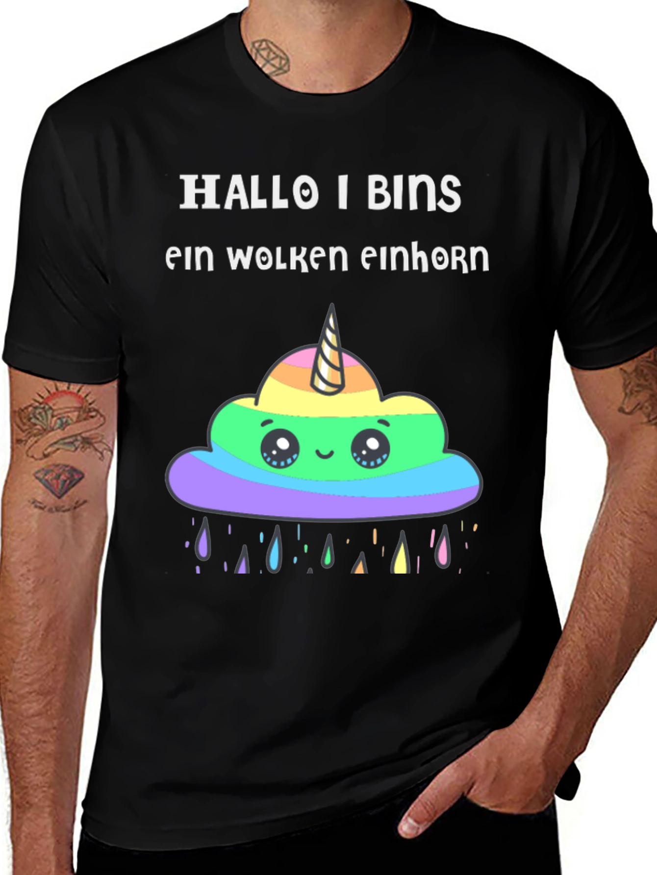 Hallo I Bins Wolken Einhorn T-Shirt