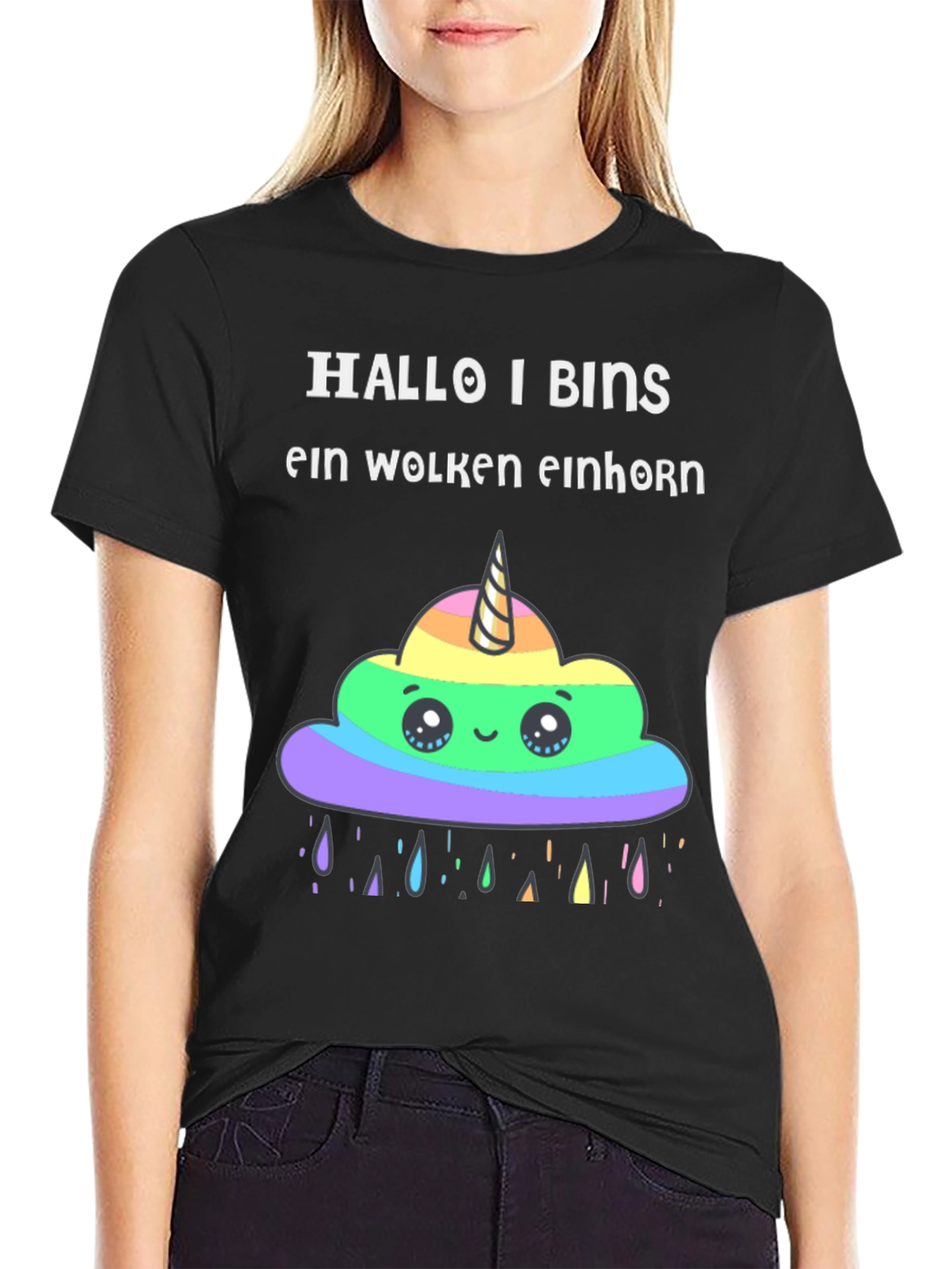 Hallo I Bins Wolken Einhorn T-Shirt