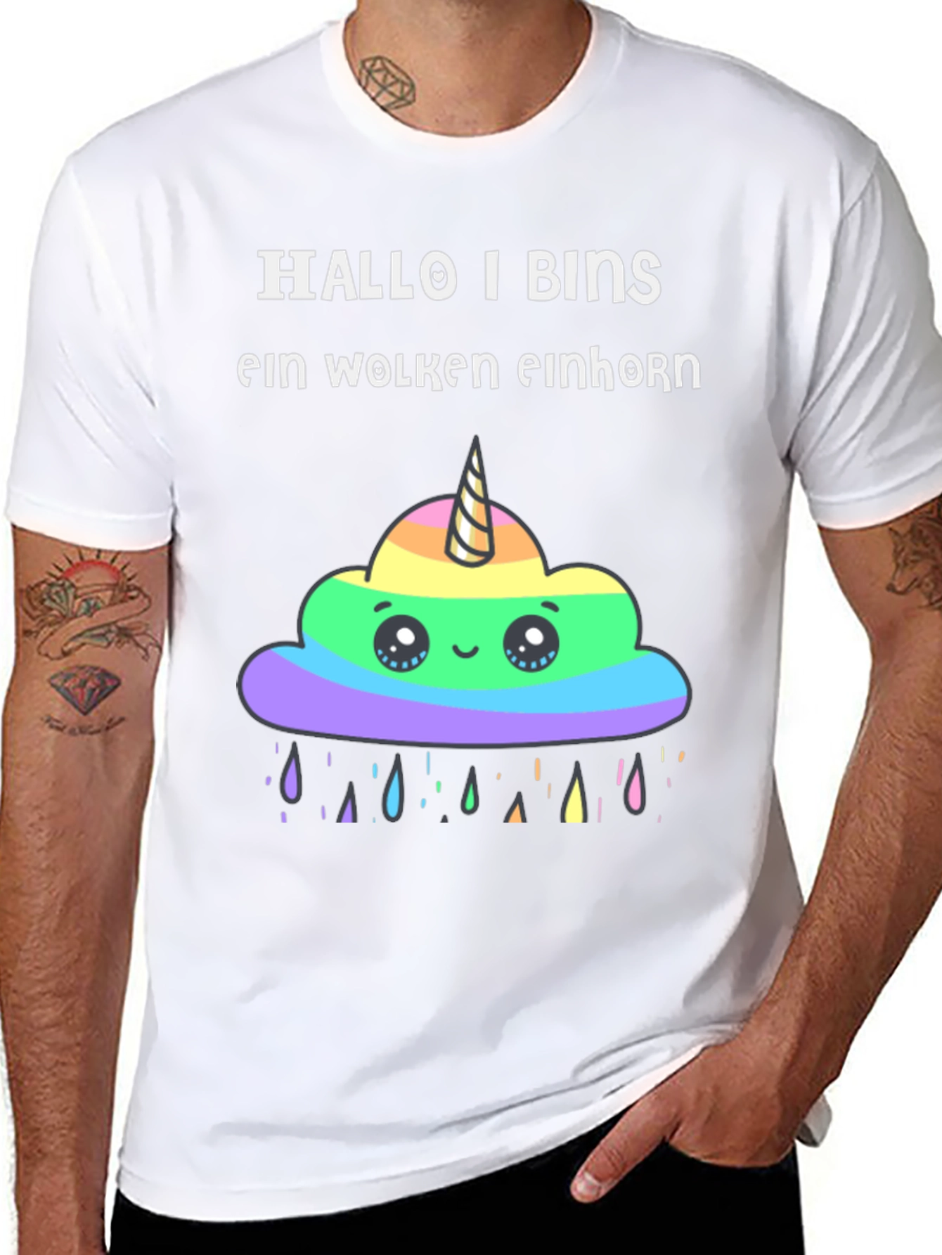 Hallo I Bins Wolken Einhorn T-Shirt