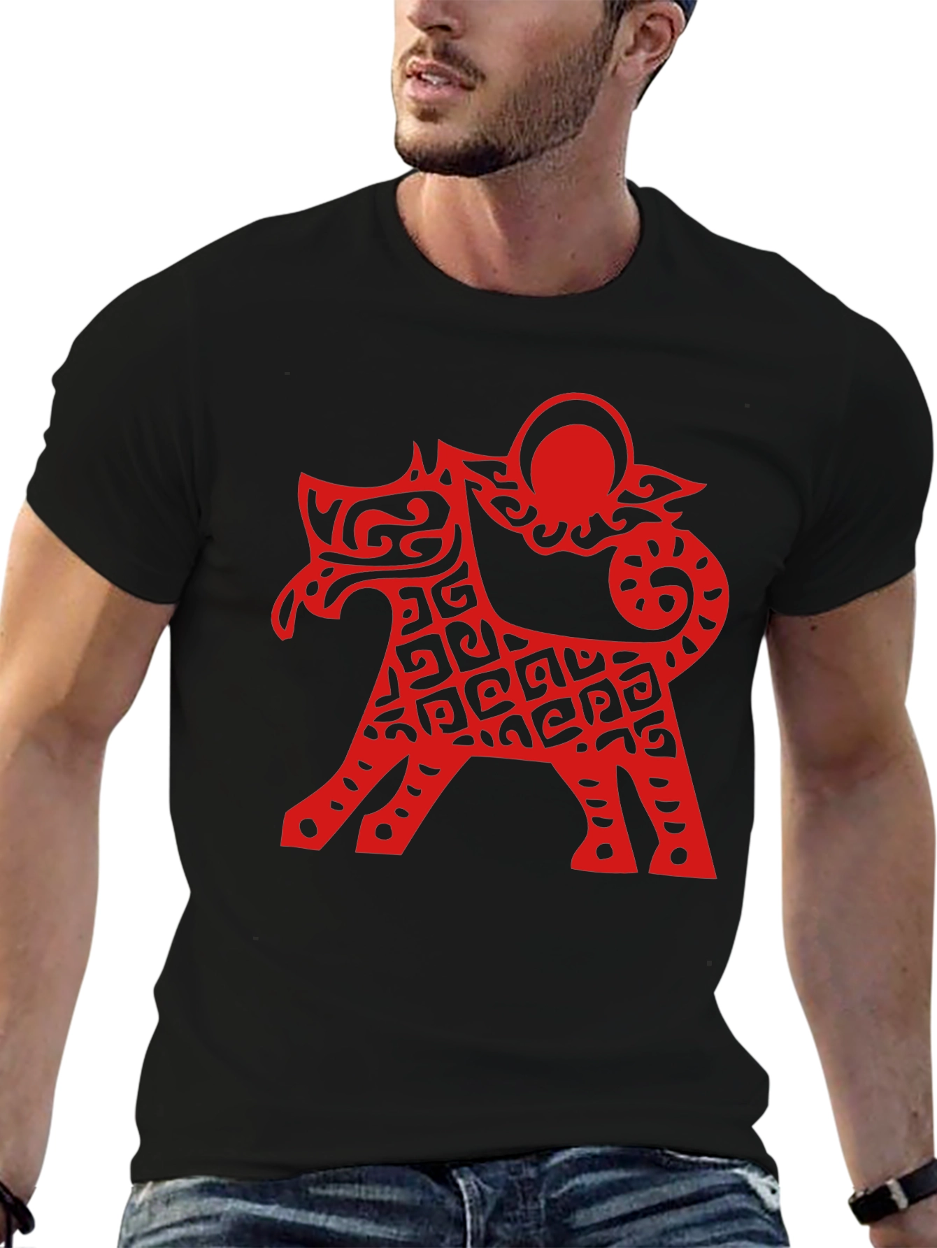 Abstract Dog Graphic Black Tee