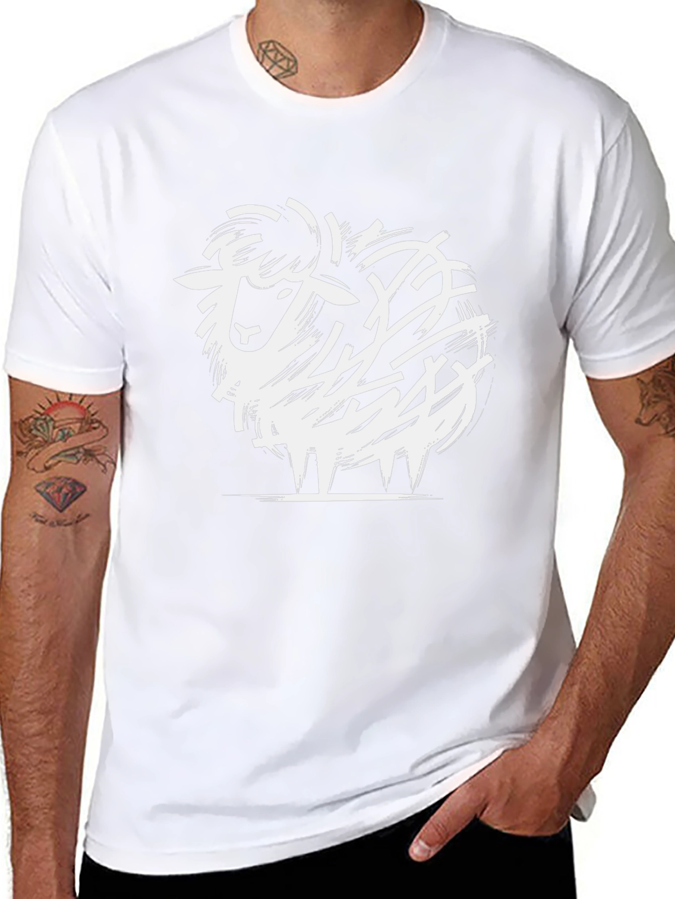 Abstract Sheep Graphic Tee - Black Cotton Blend T-Shirt