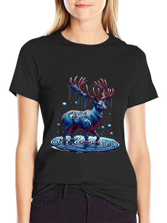 Abstract Deer Graphic Print Black T-Shirt