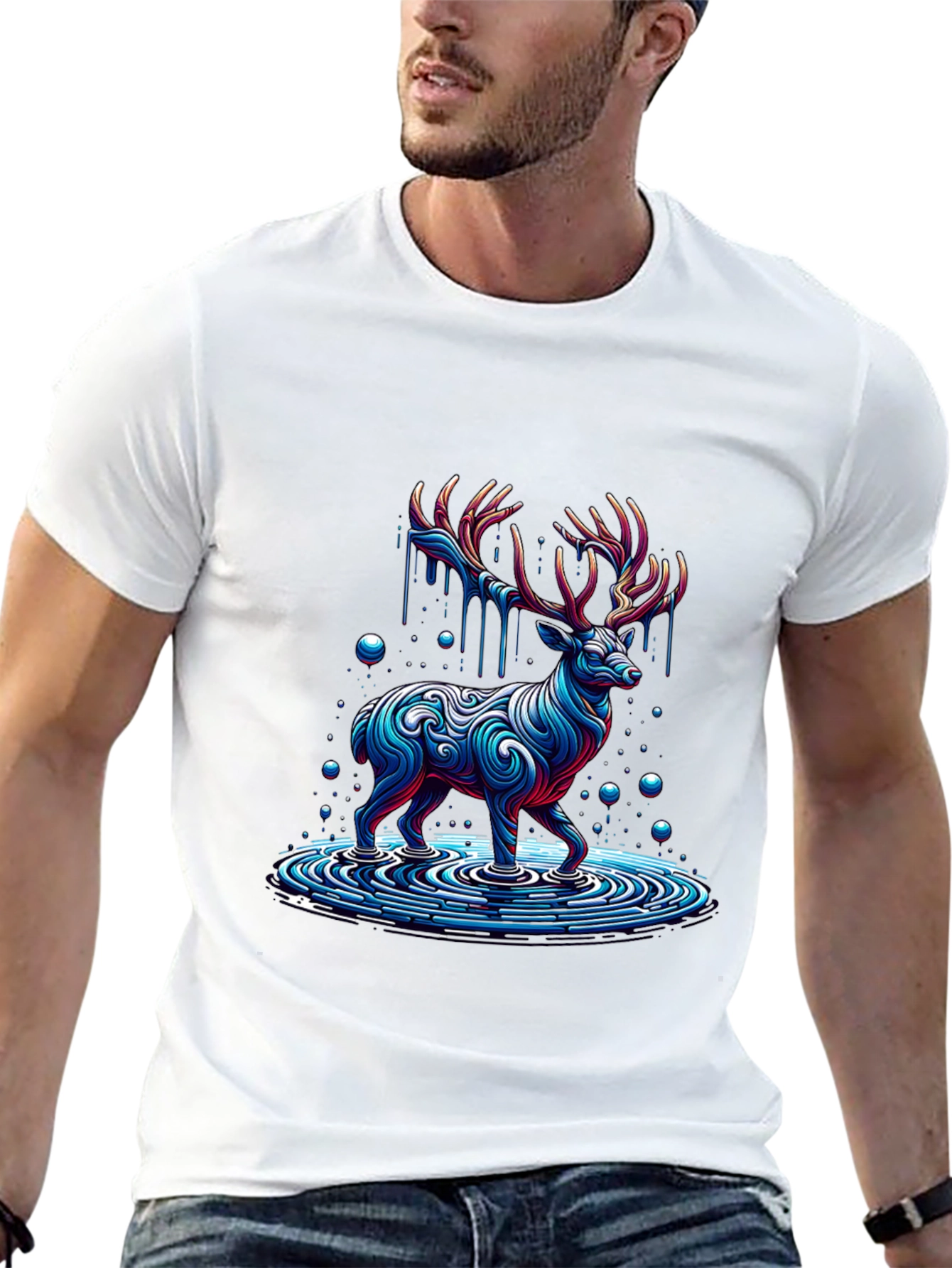 Abstract Deer Graphic Print Black T-Shirt
