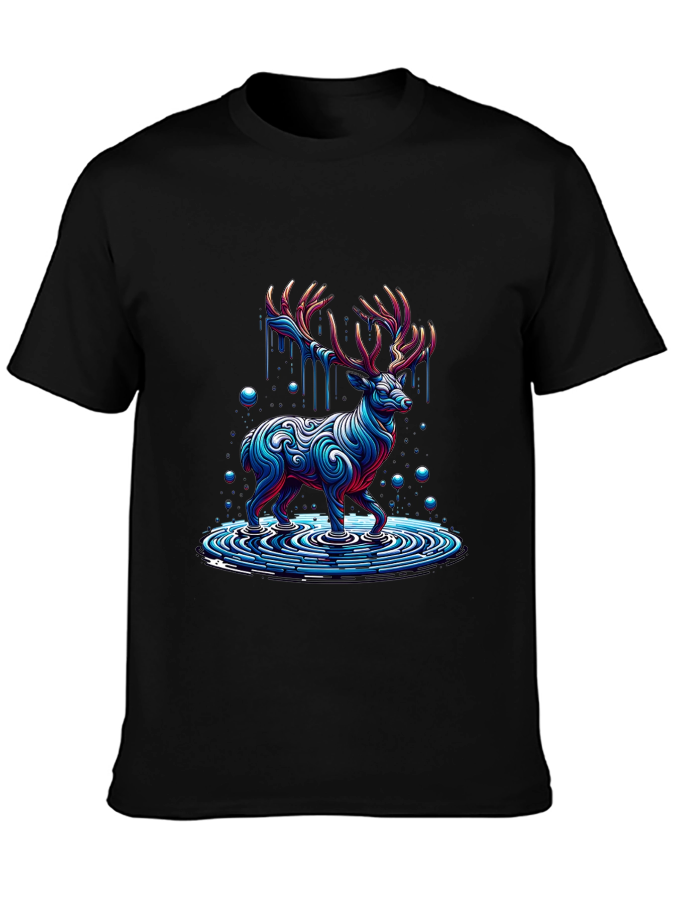 Abstract Deer Graphic Print Black T-Shirt