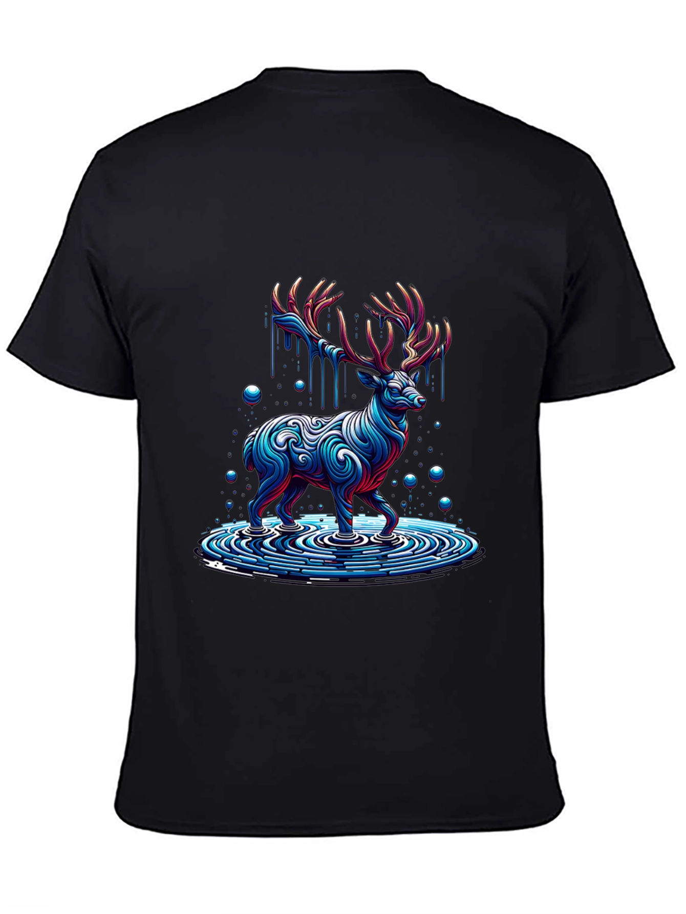 Abstract Deer Graphic Print Black T-Shirt
