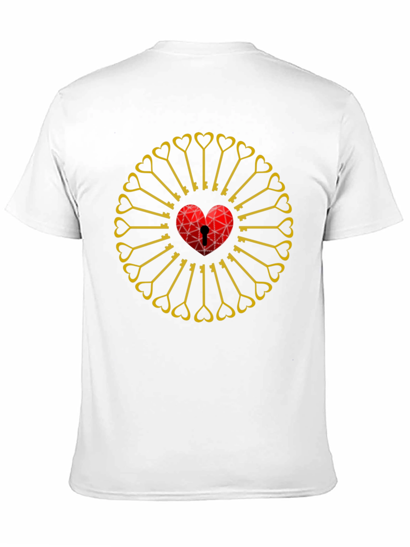 Heart Lock & Key Pattern Black T-Shirt
