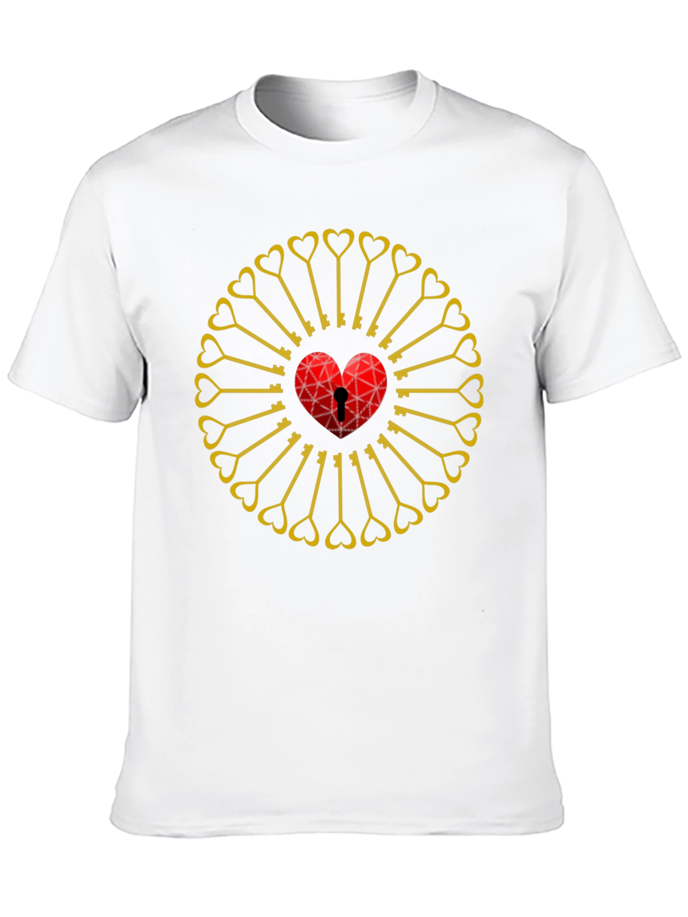 Heart Lock & Key Pattern Black T-Shirt