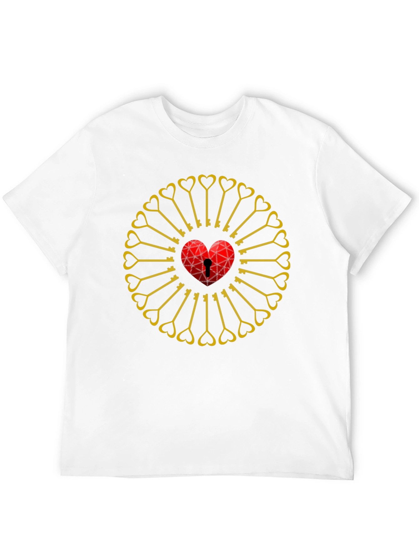 Heart Lock & Key Pattern Black T-Shirt