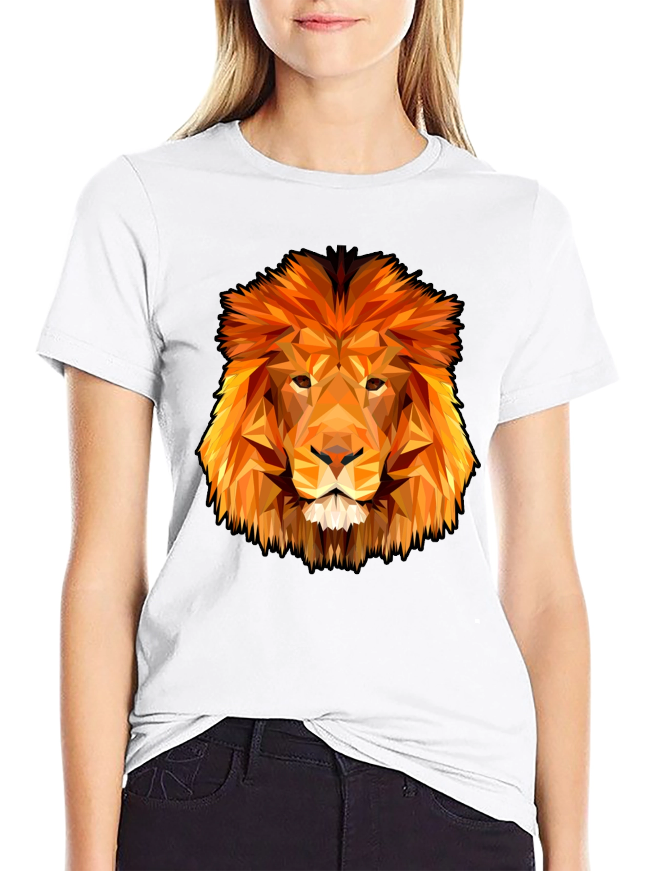 Geometric Lion Graphic Tee - Black
