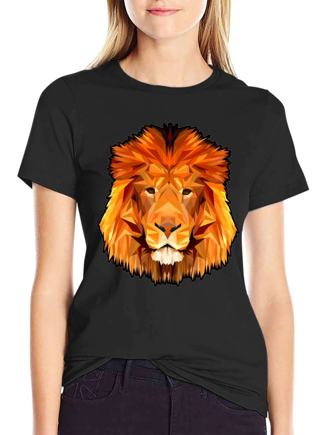 Geometric Lion Graphic Tee - Black