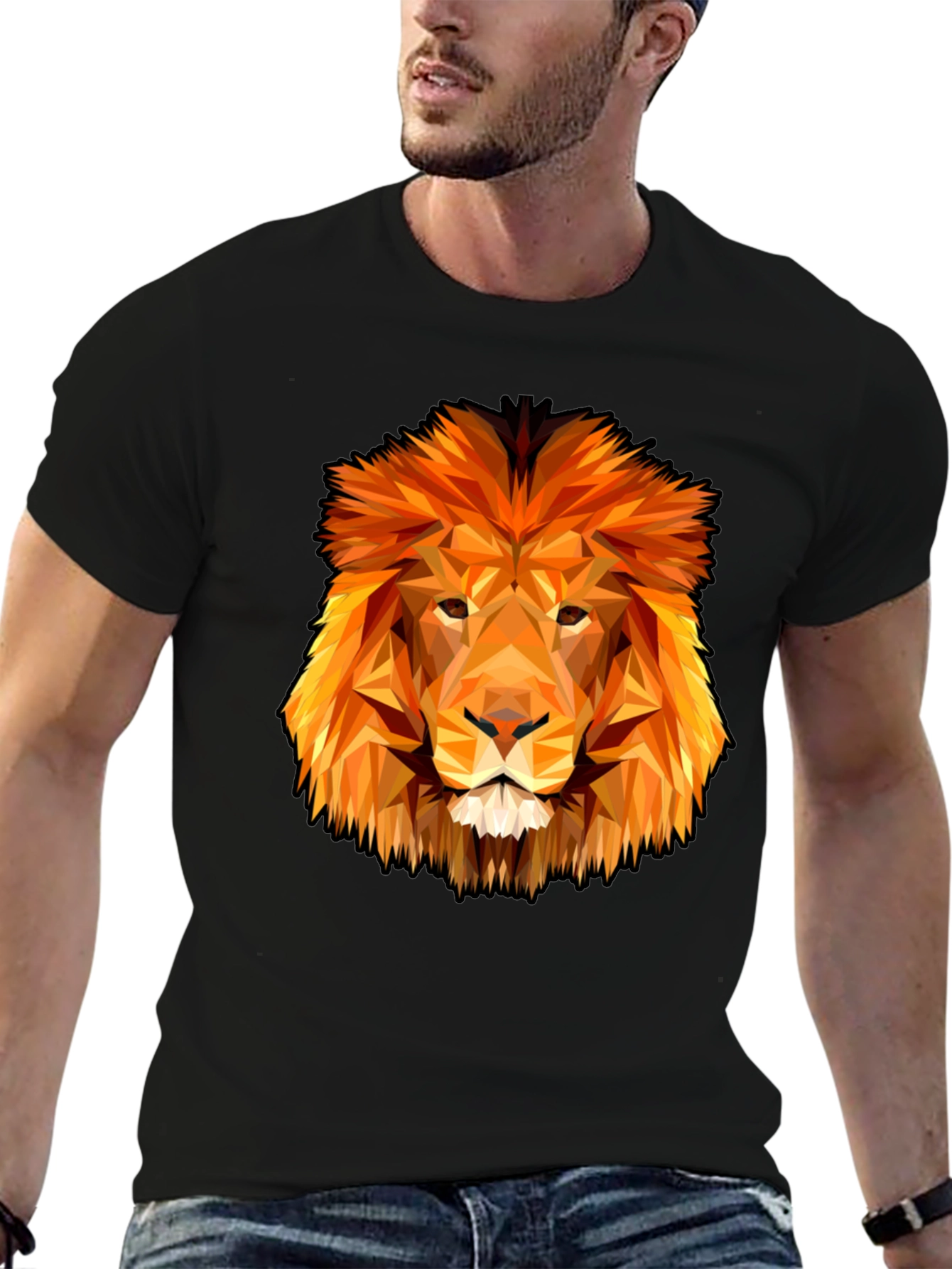 Geometric Lion Graphic Tee - Black