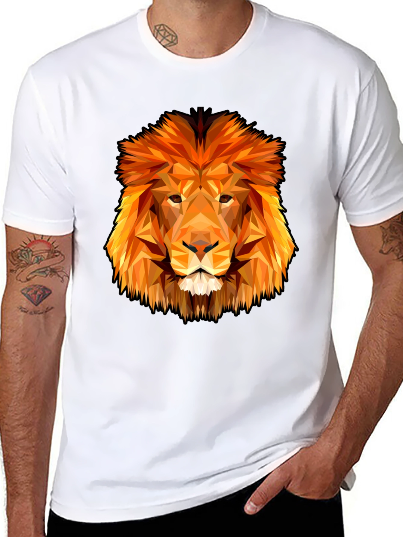 Geometric Lion Graphic Tee - Black