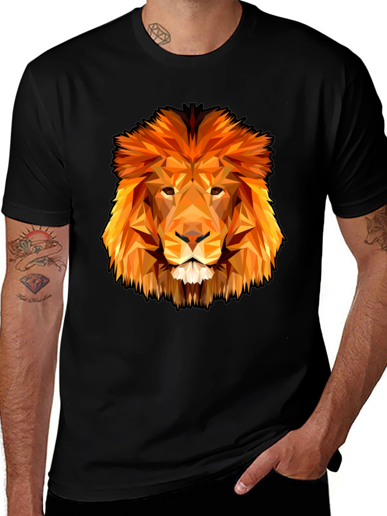 Geometric Lion Graphic Tee - Black