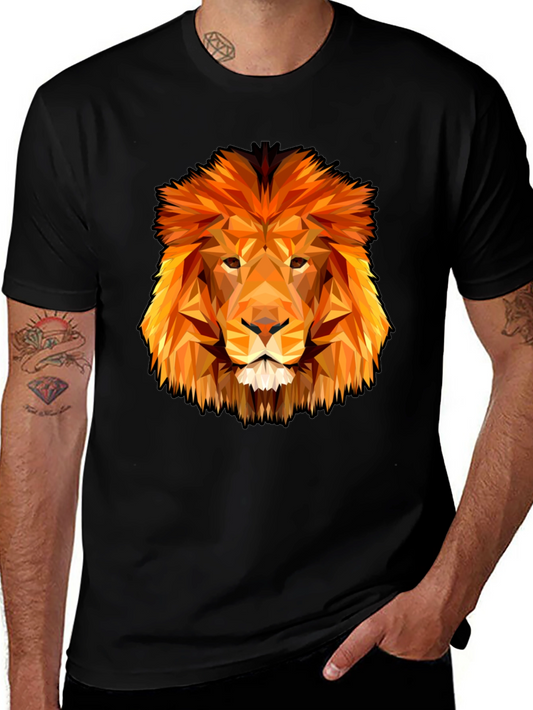 Geometric Lion Graphic Tee - Black