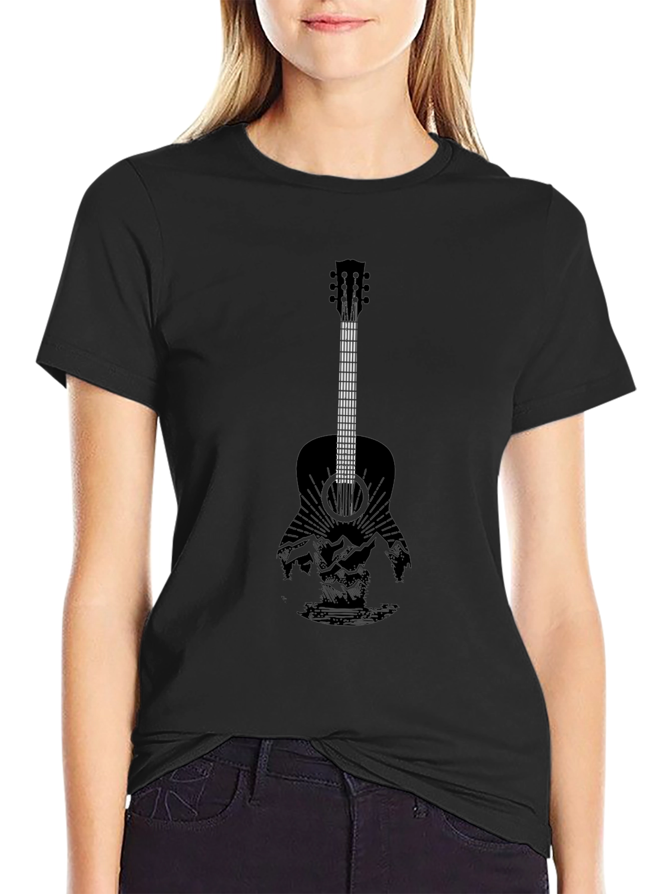 Guitar Landscape Graphic Tee - Black