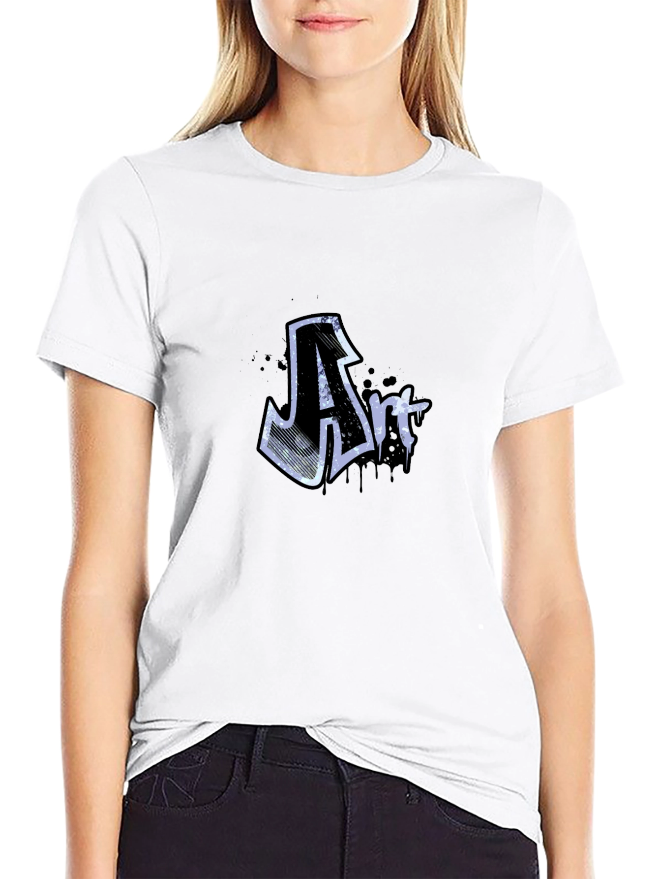 Art Graffiti Graphic Tee - Black Crew Neck T-Shirt