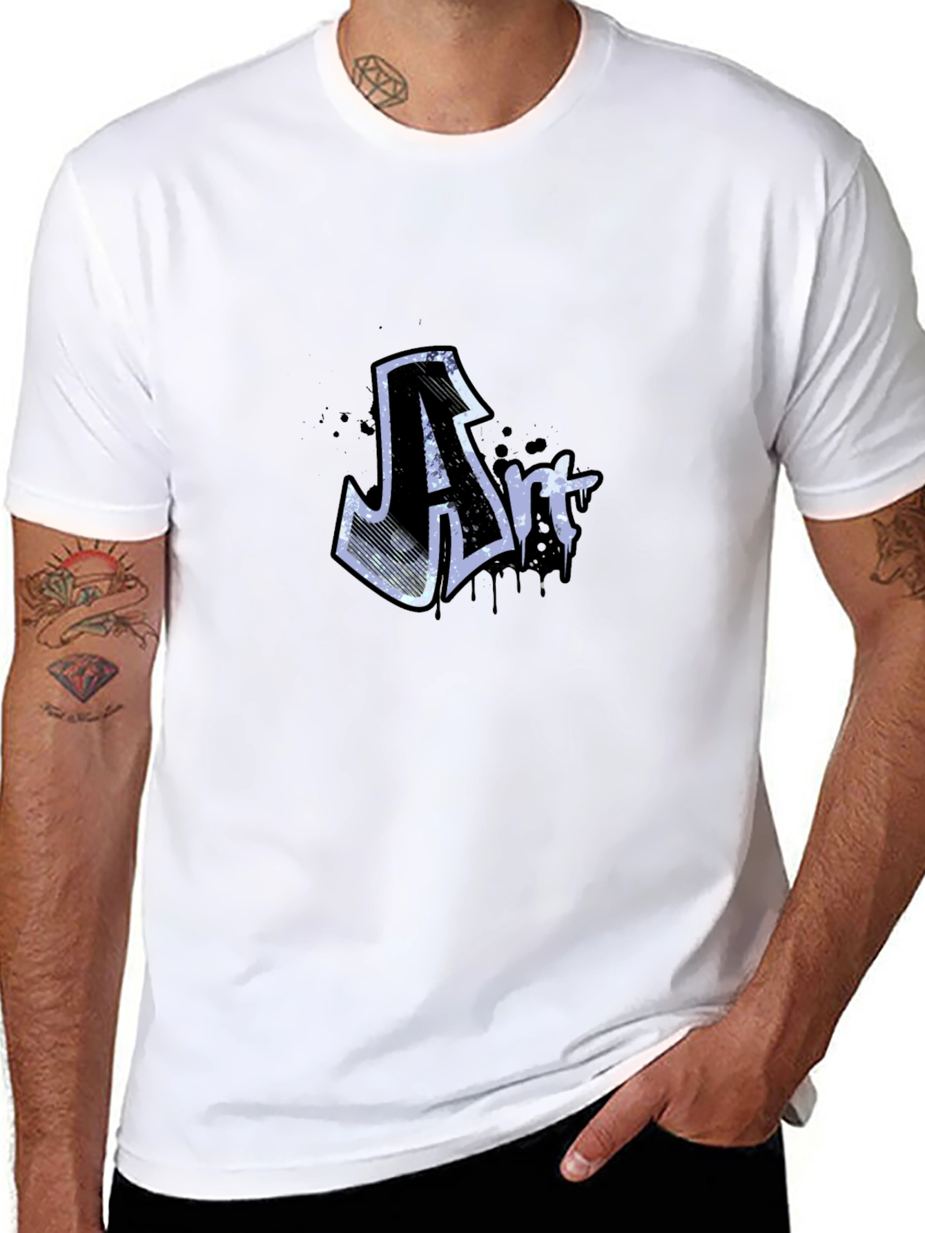 Art Graffiti Graphic Tee - Black Crew Neck T-Shirt
