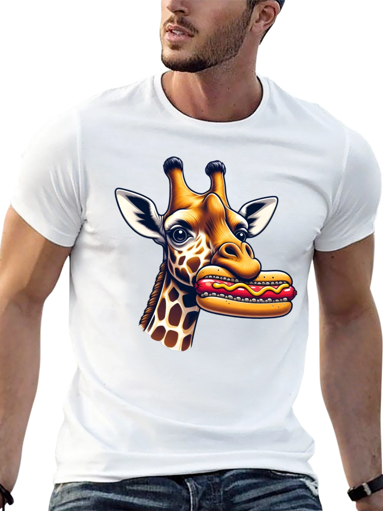 Giraffe Hotdog Graphic Tee - Funny Novelty Shirt