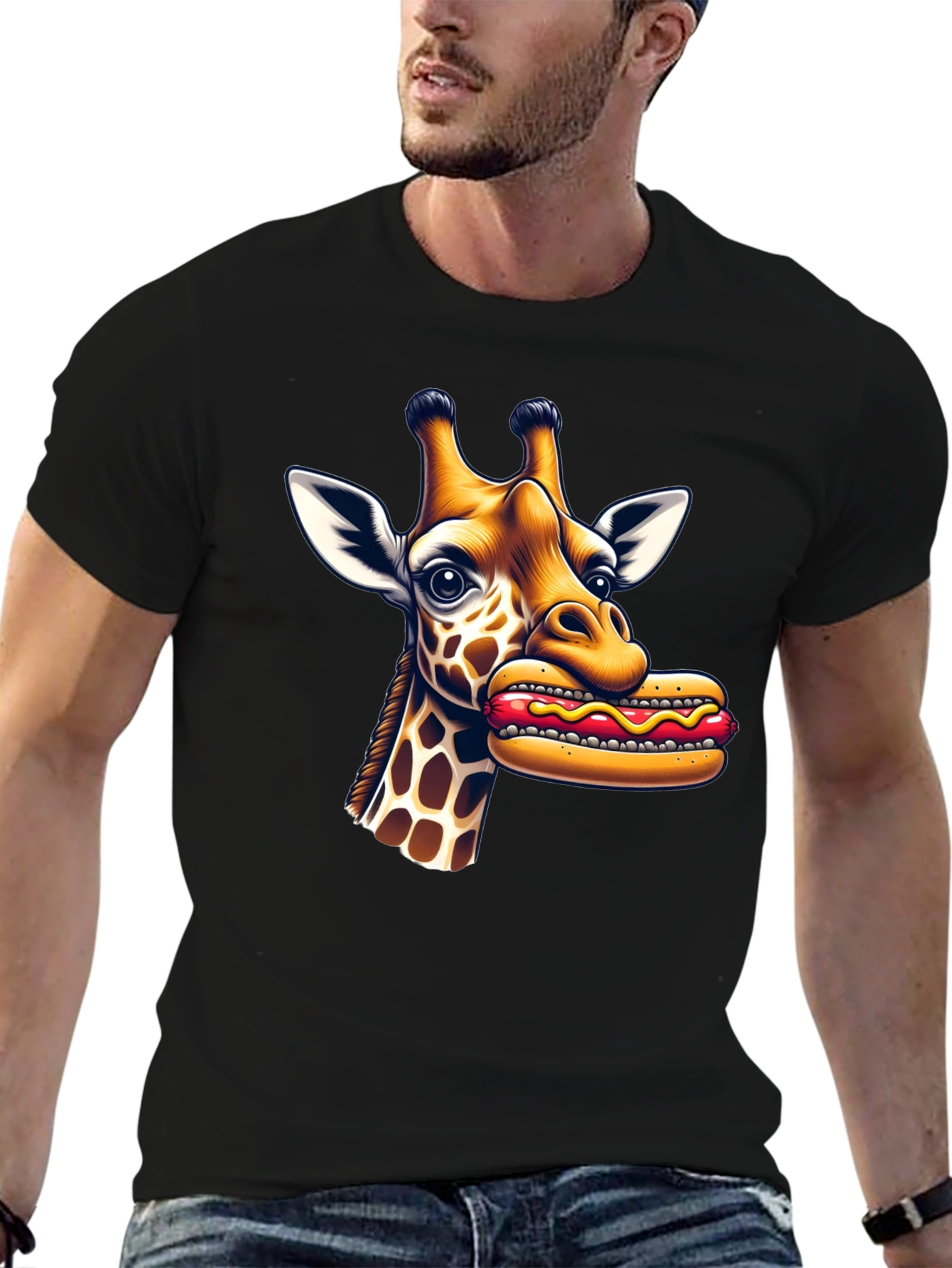 Giraffe Hotdog Graphic Tee - Funny Novelty Shirt