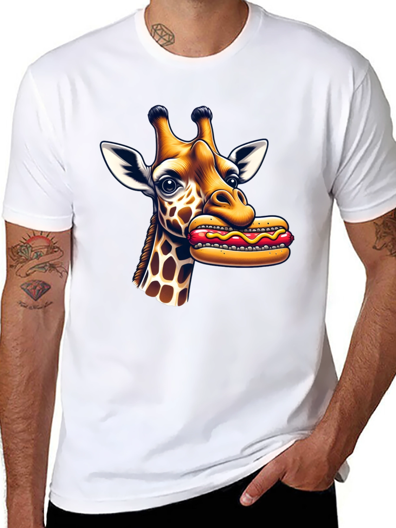 Giraffe Hotdog Graphic Tee - Funny Novelty Shirt