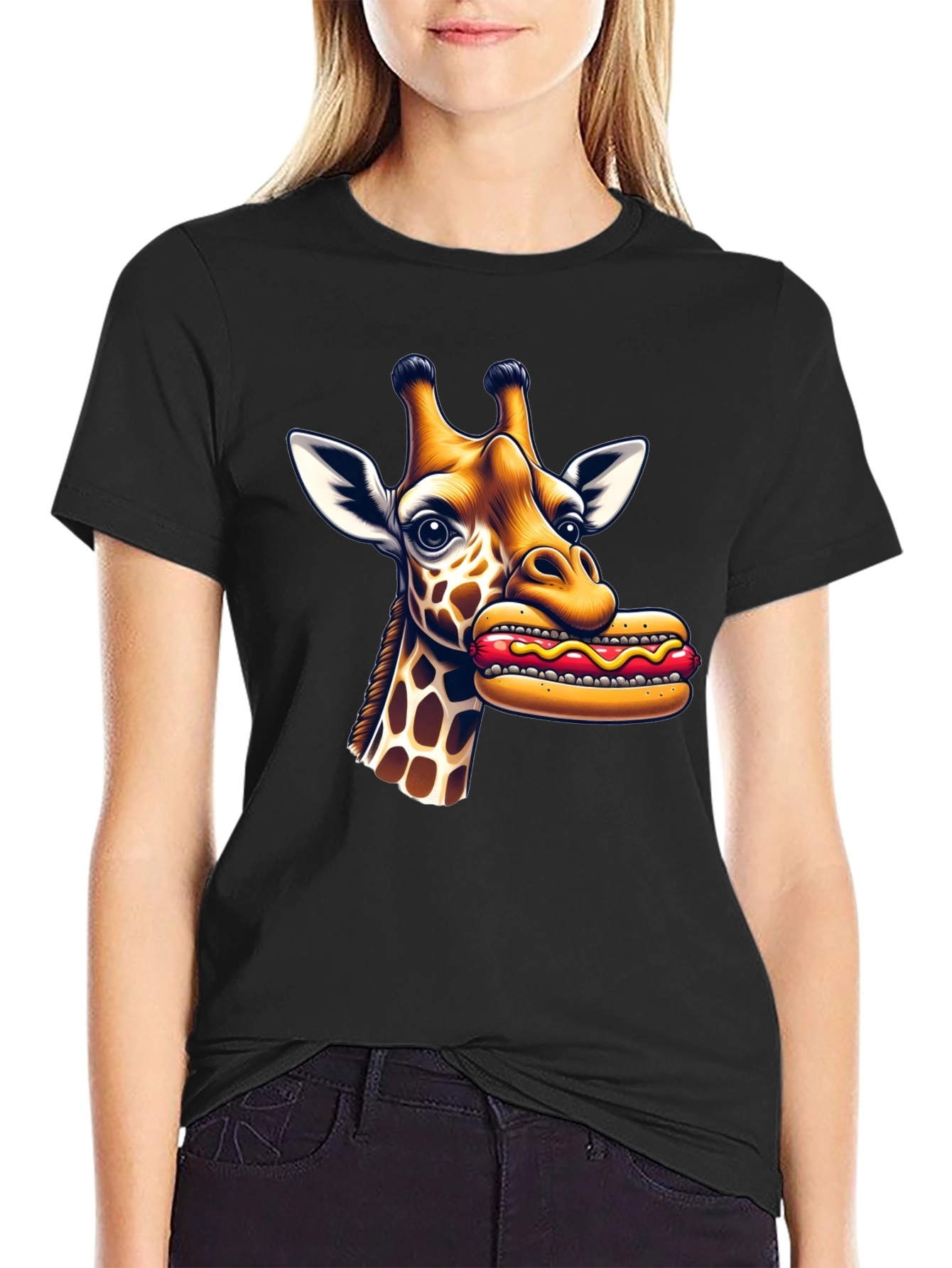 Giraffe Hotdog Graphic Tee - Funny Novelty Shirt