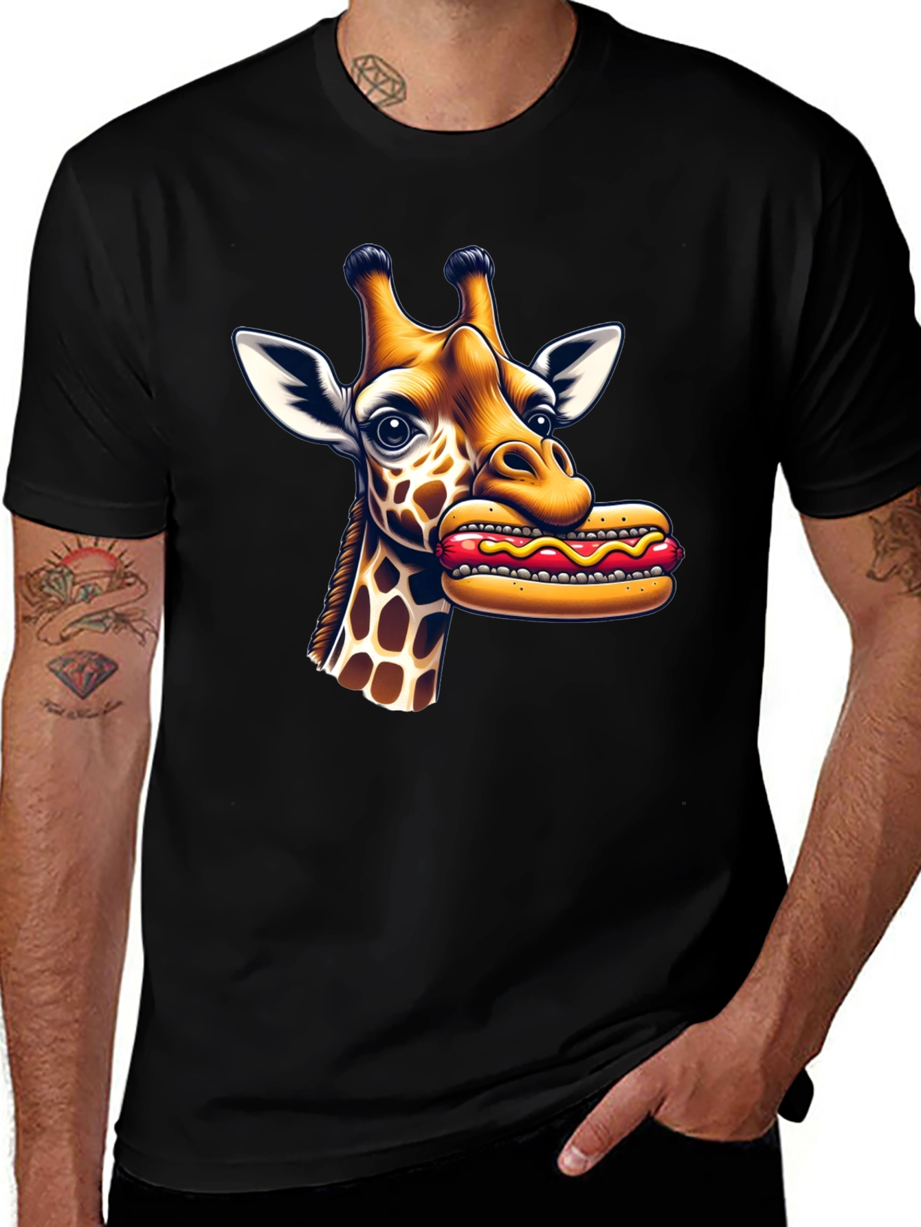Giraffe Hotdog Graphic Tee - Funny Novelty Shirt