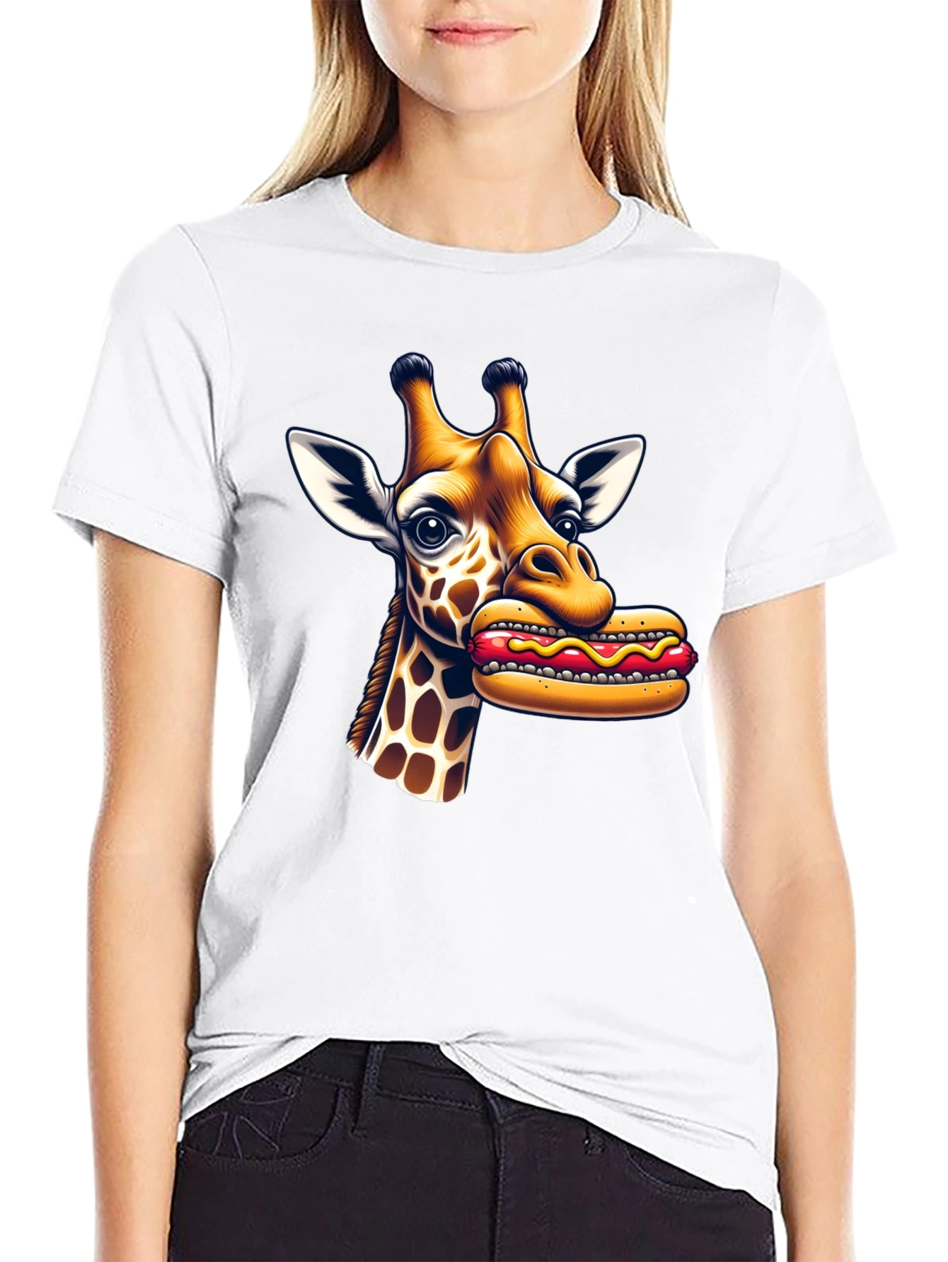 Giraffe Hotdog Graphic Tee - Funny Novelty Shirt