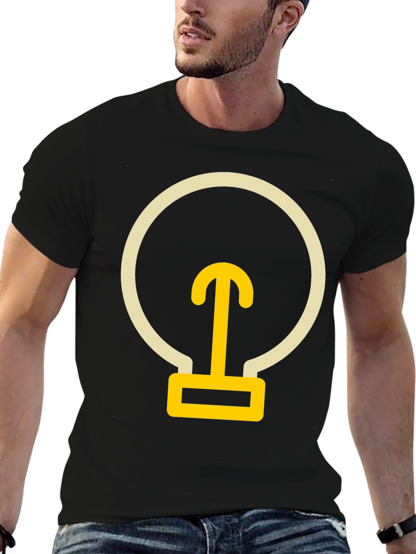 Abstract Lightbulb Design Black T-Shirt
