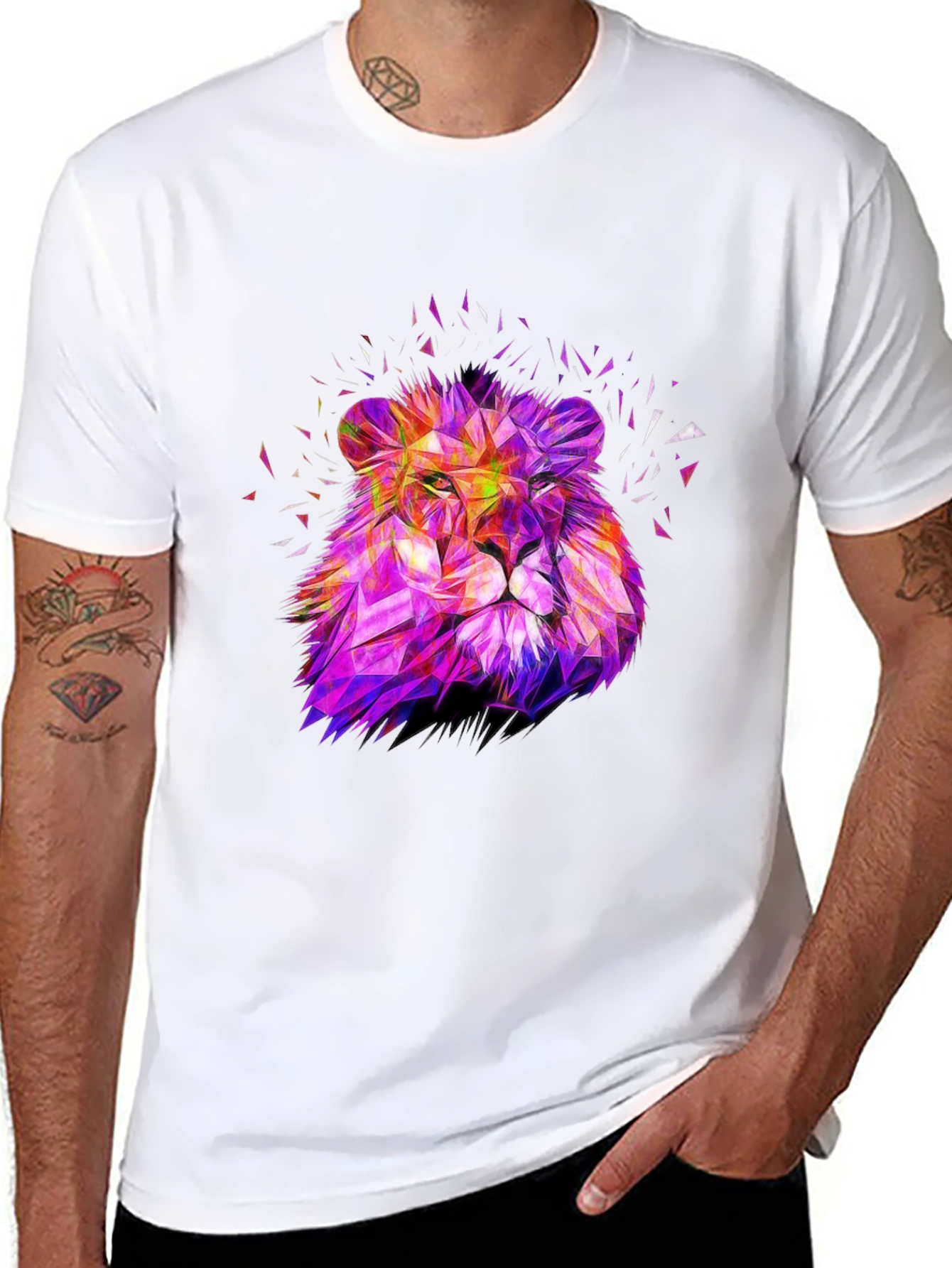 Geometric Lion Graphic Print Tee