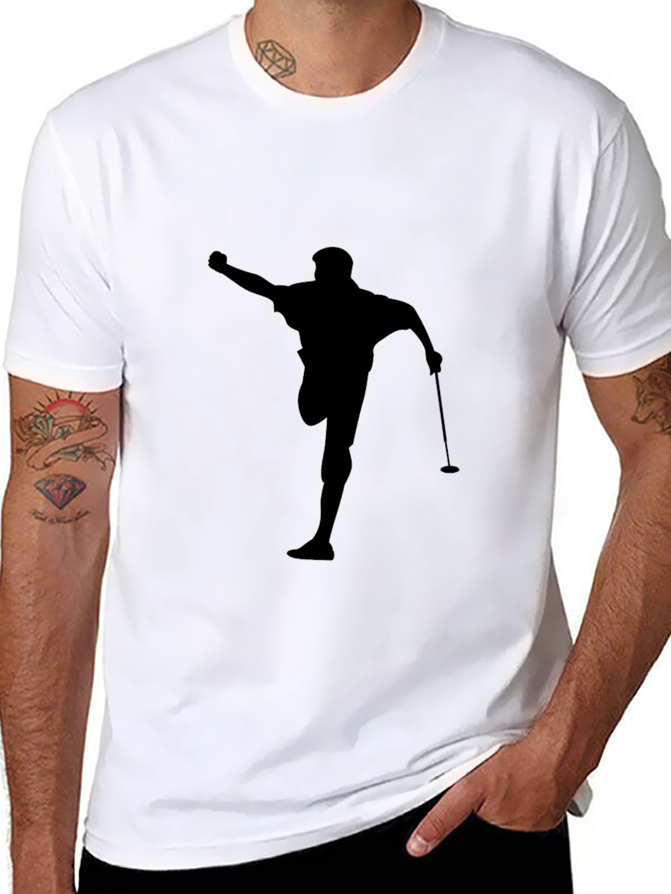 Golfer Silhouette Graphic Tee - Black Cotton Casual
