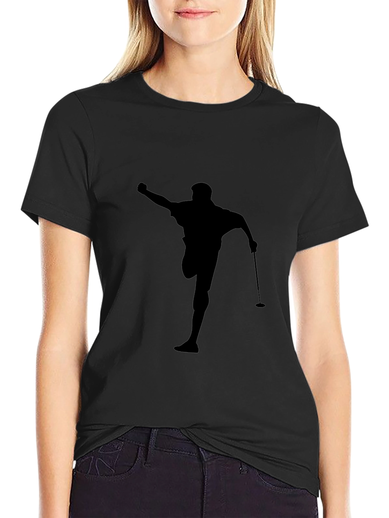Golfer Silhouette Graphic Tee - Black Cotton Casual