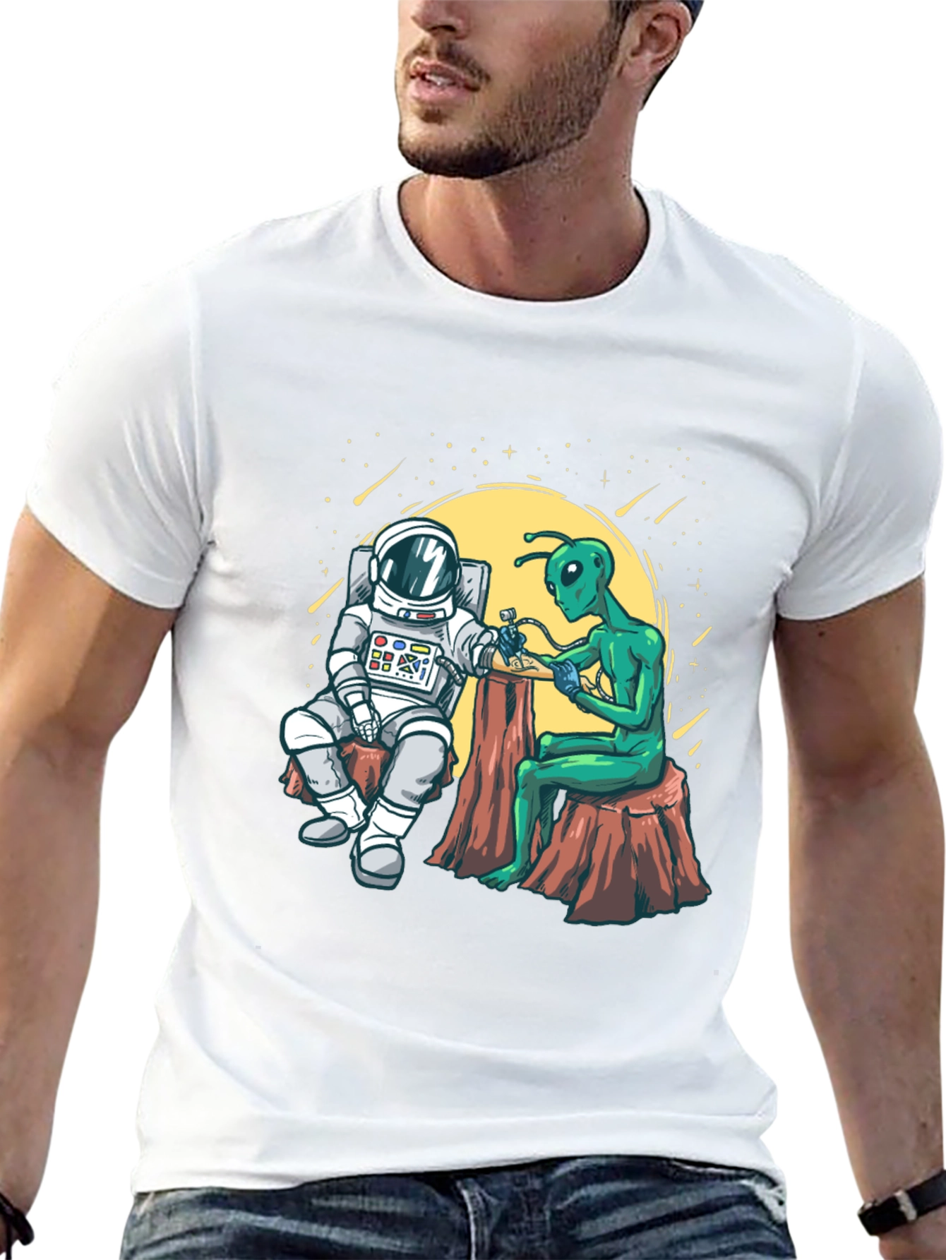 Astronaut & Alien Tattoo Graphic T-Shirt