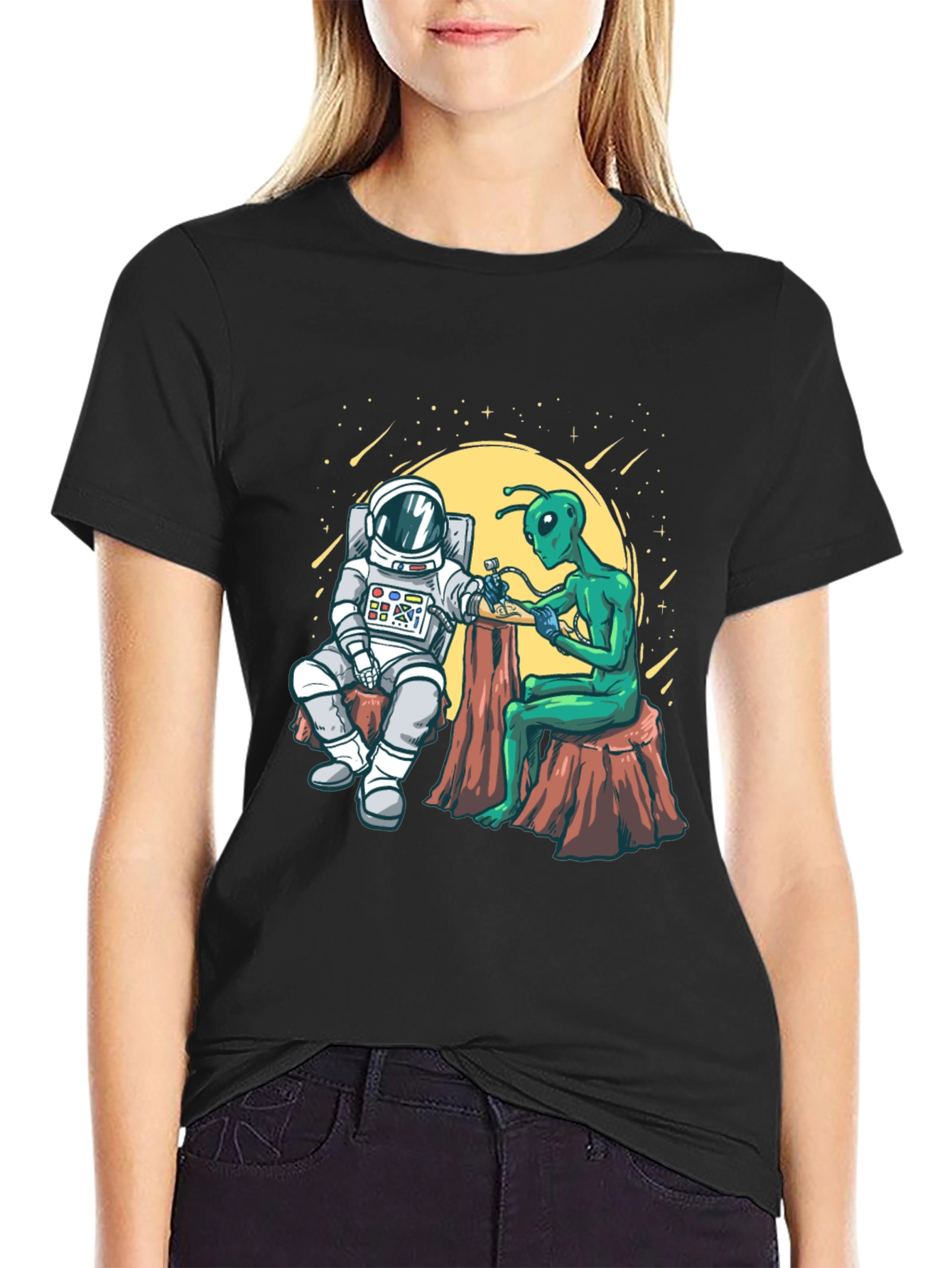 Astronaut & Alien Tattoo Graphic T-Shirt