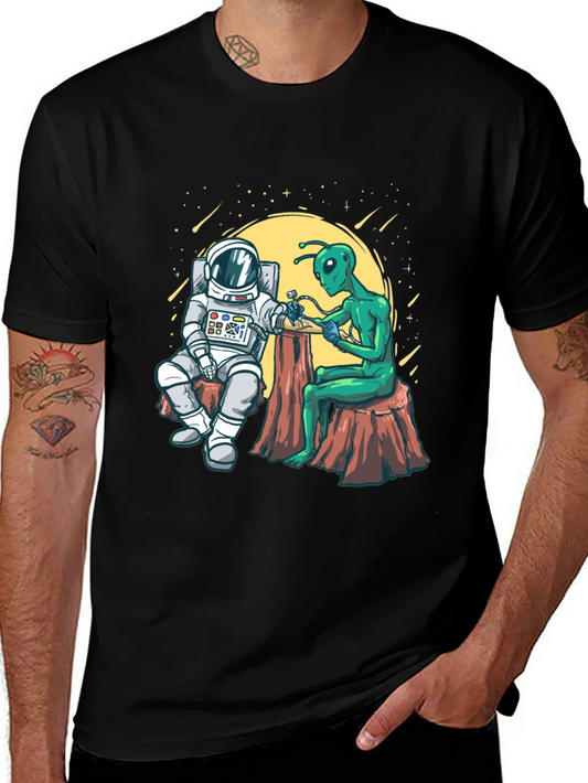 Astronaut & Alien Tattoo Graphic T-Shirt