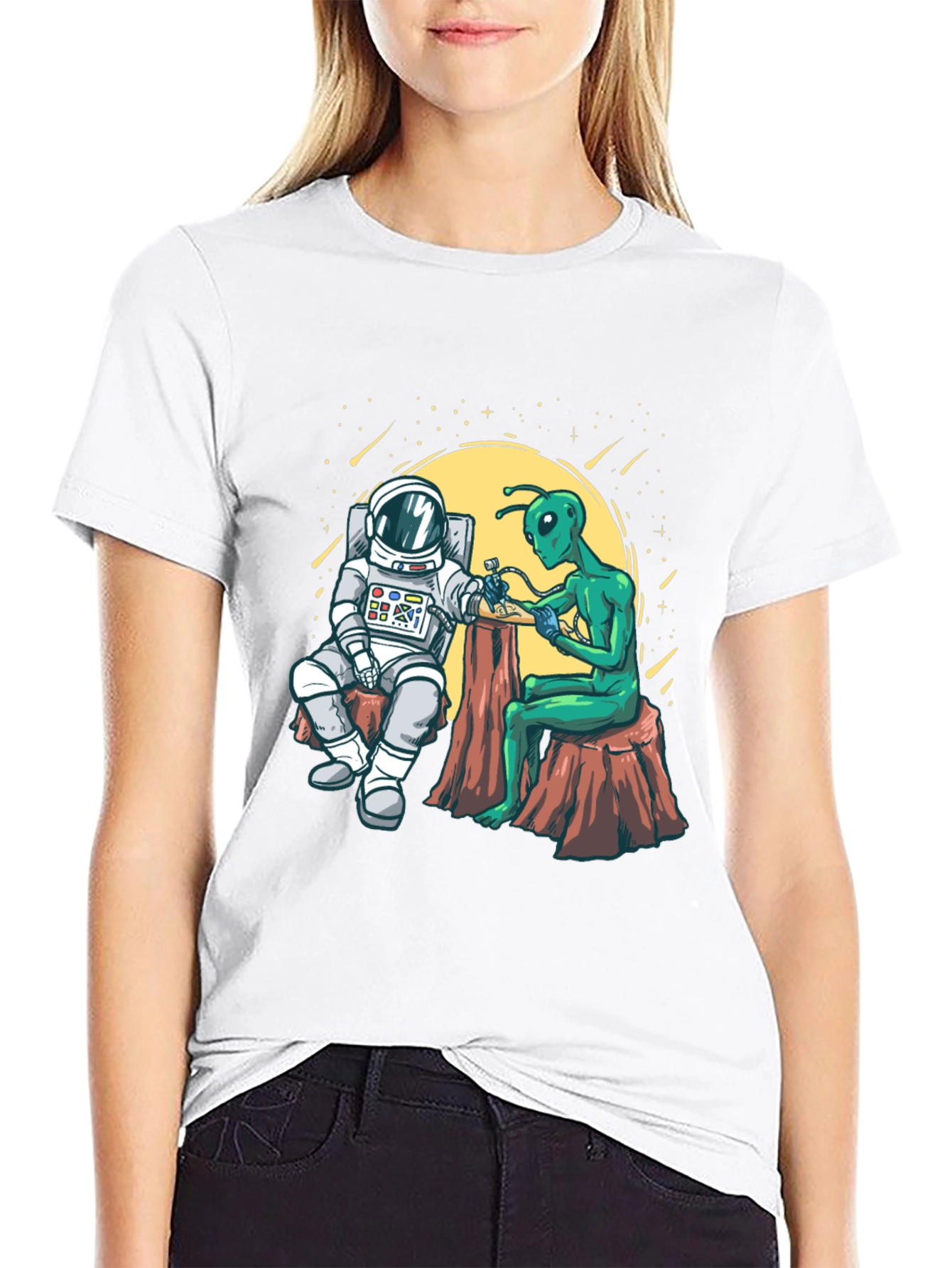Astronaut & Alien Tattoo Graphic T-Shirt