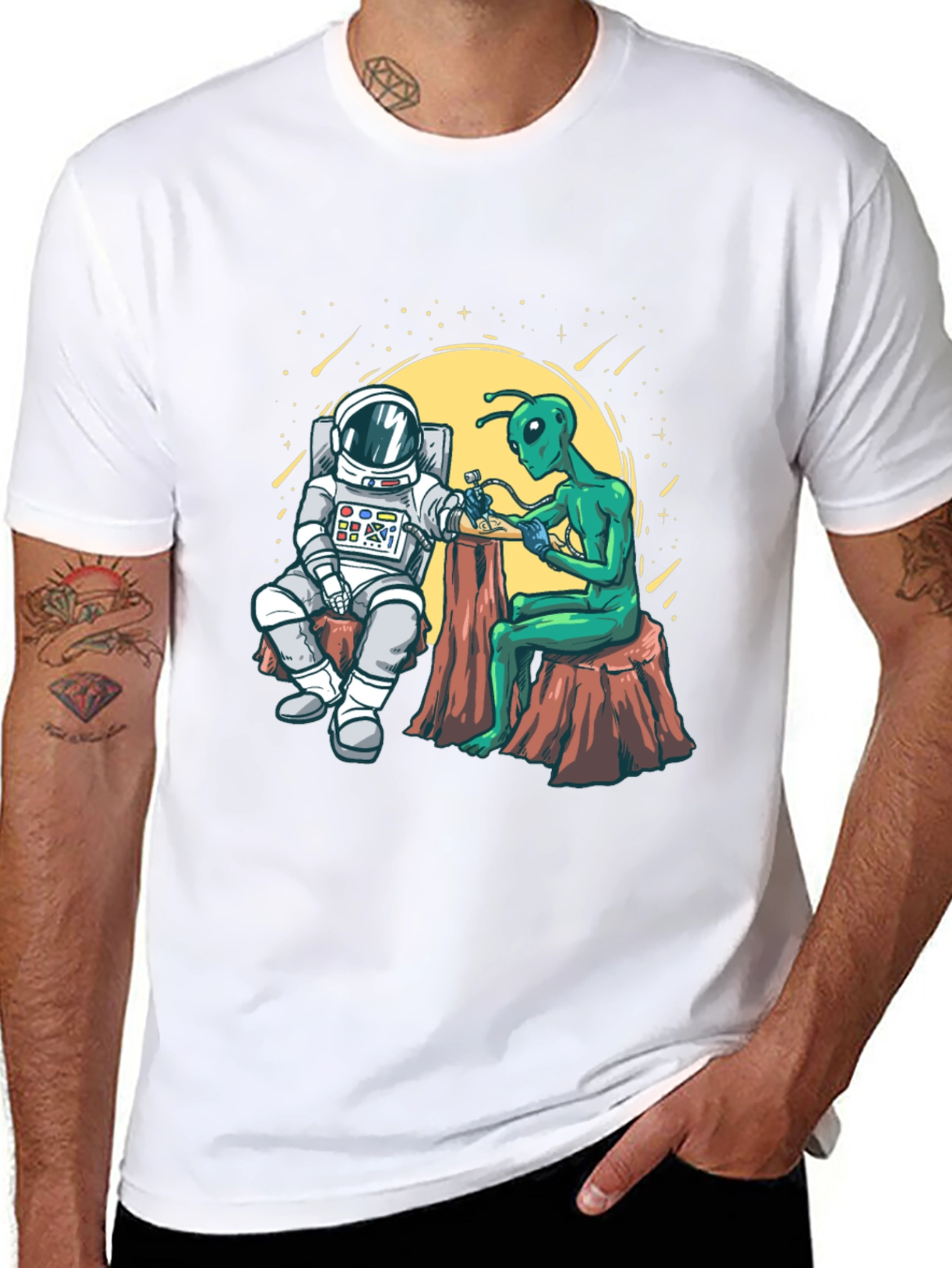 Astronaut & Alien Tattoo Graphic T-Shirt