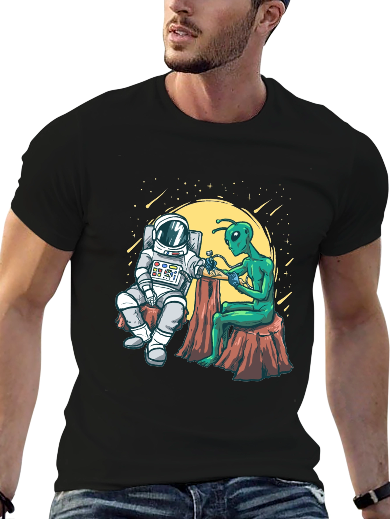 Astronaut & Alien Tattoo Graphic T-Shirt