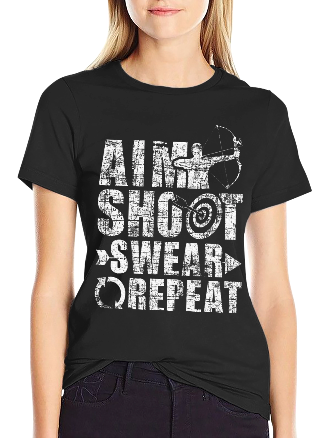 Aim Shoot Swear Repeat T-Shirt Archery Bow Arrow Target