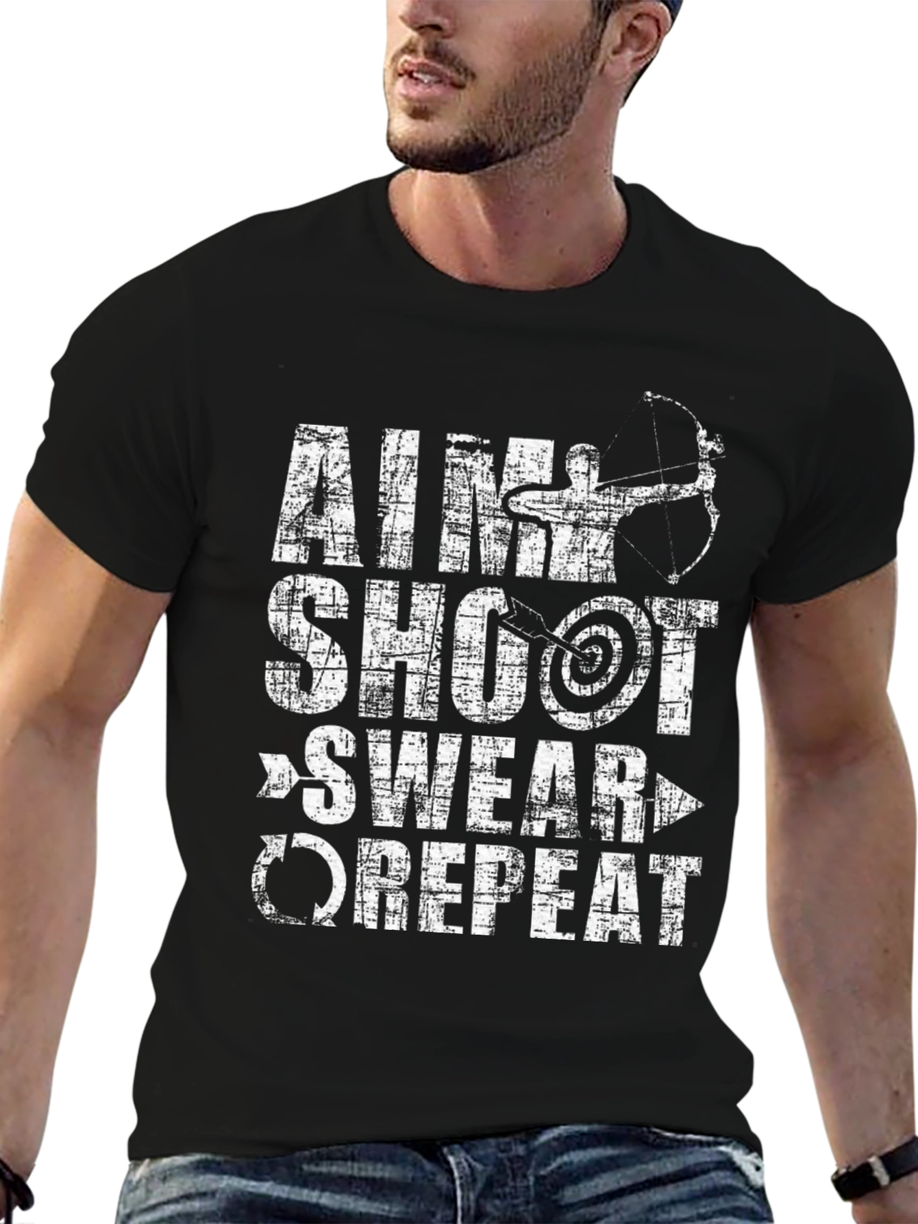Aim Shoot Swear Repeat T-Shirt Archery Bow Arrow Target